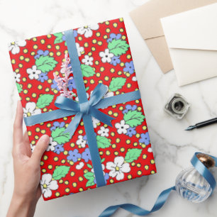 Red and White Blossoms Floral Wrapping Paper 