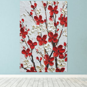 Red and White Blossoms on Neutral Background Canvas Print