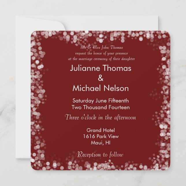 red and White Bokeh Wedding Invitation (Front)