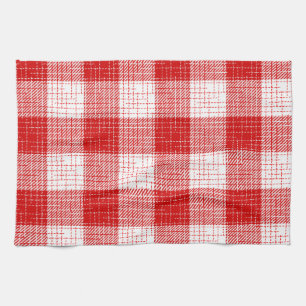 Red and White Bold Checkered Plaid Design  Kitchen Towel