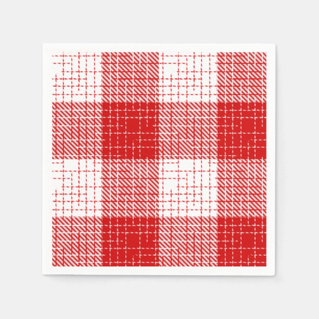 Red and White Bold Checkered Plaid Design  Napkin (Front)