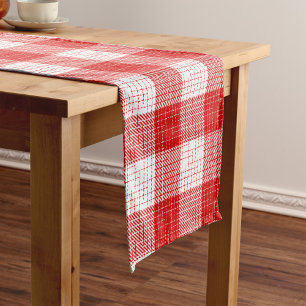 Red and White Bold Checkered Plaid Design  Short Table Runner