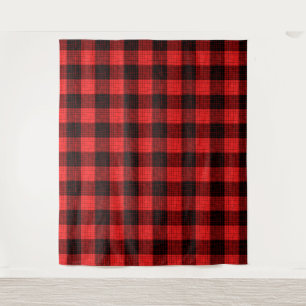 Red and White Bold Checkered Plaid Design  Tapestry