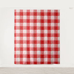 Red and White Bold Checkered Plaid Design  Tapestry