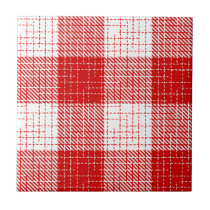 Red and White Bold Checkered Plaid Design Tile