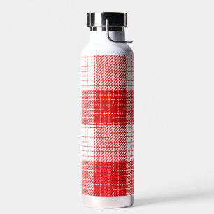 Red and White Bold Checkered Plaid Design  Water Bottle