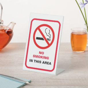 Red and White Bold No Smoking Area Metal A-Frame Pedestal Sign