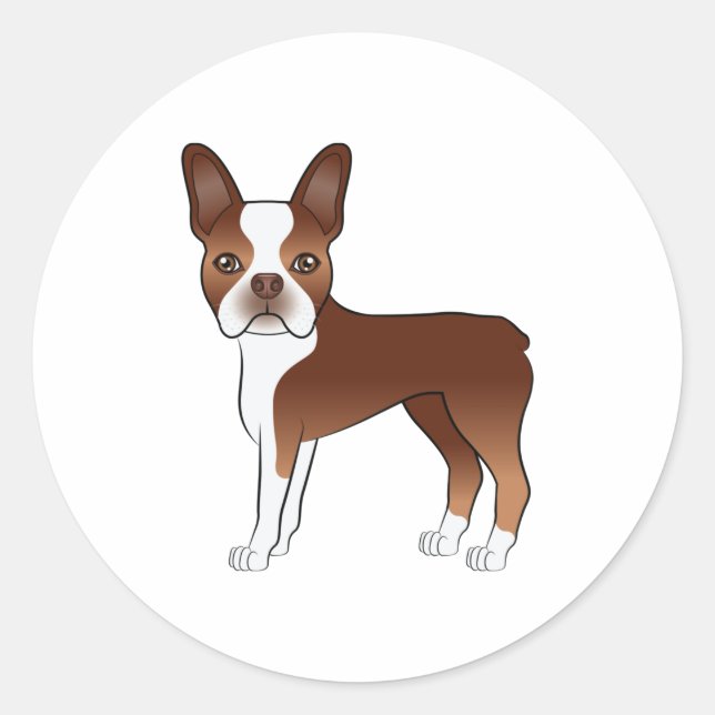 Red And White Boston Terrier Dog Illustration Classic Round Sticker (Front)