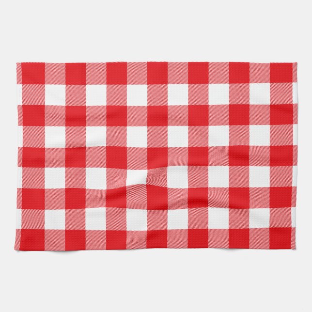 Red and White Buffalo Check Pattern Kitchen Towel (Horizontal)