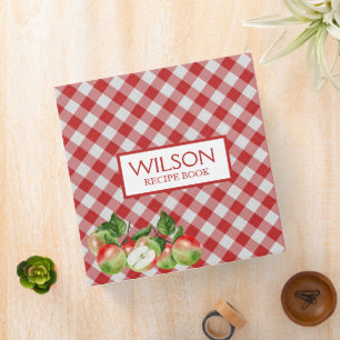 Red and White Buffalo Check with Apples Recipe Binder