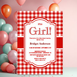 Red and White Buffalo Plaid Baby Shower Invitation