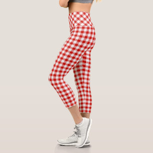 Red and White Buffalo Plaid Capri Leggings