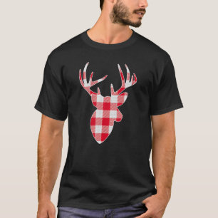 Red And White Buffalo Plaid Lumberjack Deer Head C T-Shirt