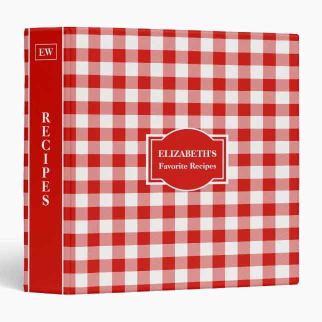 Red and White Buffalo Plaid Recipe Binder (Front/Spine)