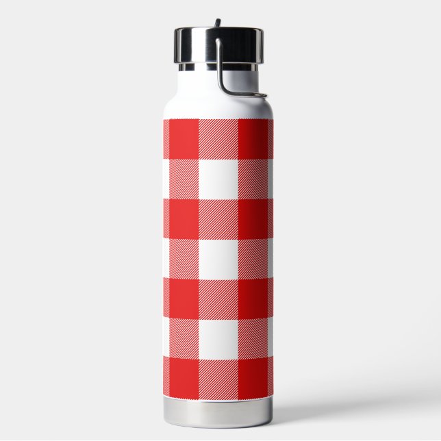 Red and White Buffalo Plaid  Water Bottle (Left)