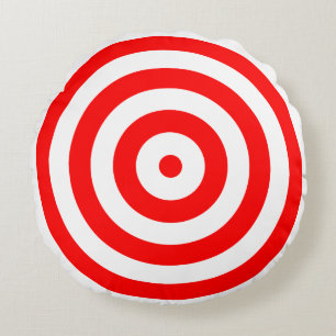 Red and White Bulls Eye Target Round Pillow