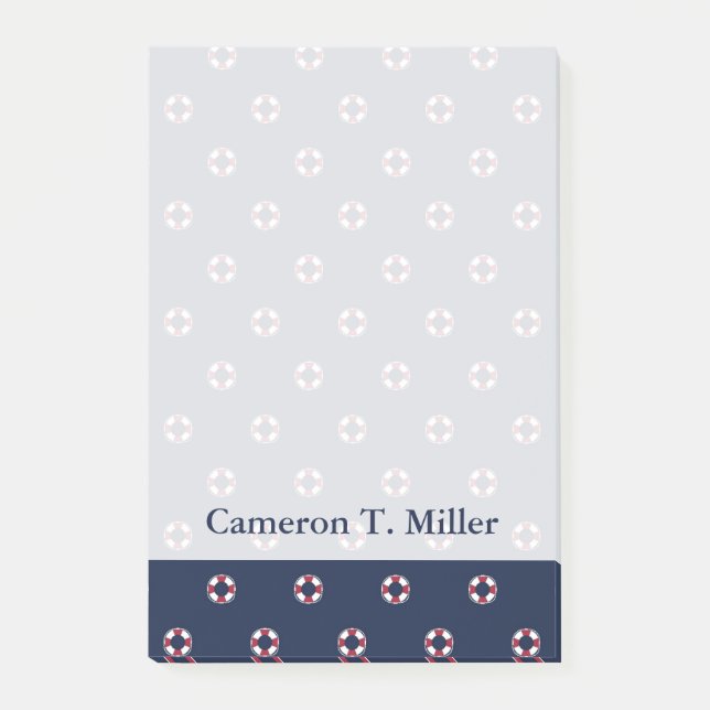 Red And White Buoy Pattern | Add Your Name Post-it Notes (Front)