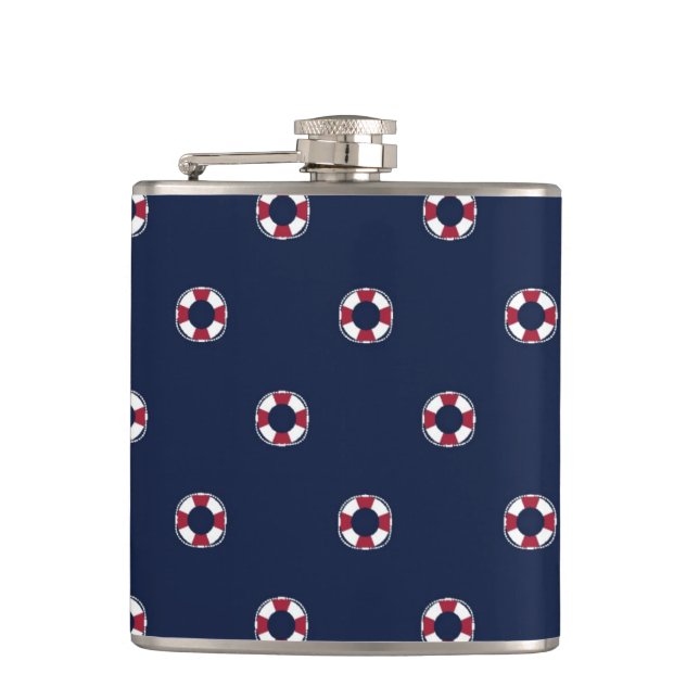 Red And White Buoy Pattern Hip Flask (Front)