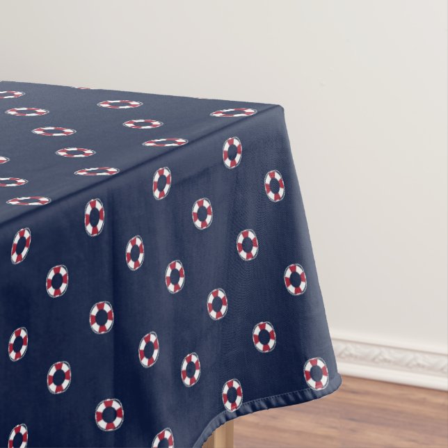 Red And White Buoy Pattern Tablecloth (In Situ)