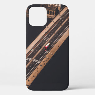 RED AND WHITE BUS RUNNING ON BRIDGE iPhone 12 CASE