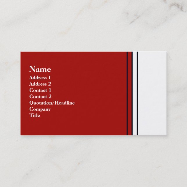 red and white business card (Front)
