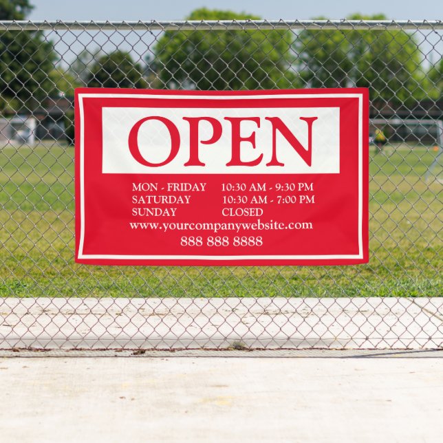 Red and White Business Open Schedule Banner (Insitu)
