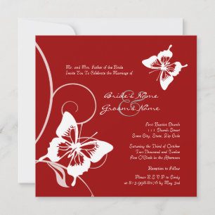 Red and White Butterfly Wedding Invitation