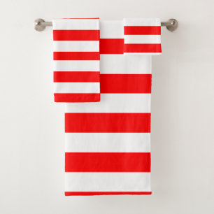 Red and White Cabana Stripes  Bath Towel Set