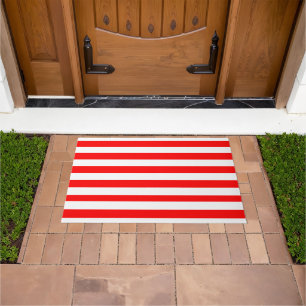 Red and White Cabana Stripes Doormat