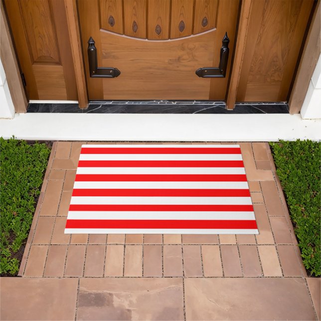 Red and White Cabana Stripes  Doormat (Outdoor)