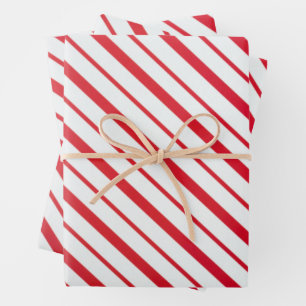 Red and White Candy Cane Christmas Pattern Wrapping Paper Sheet
