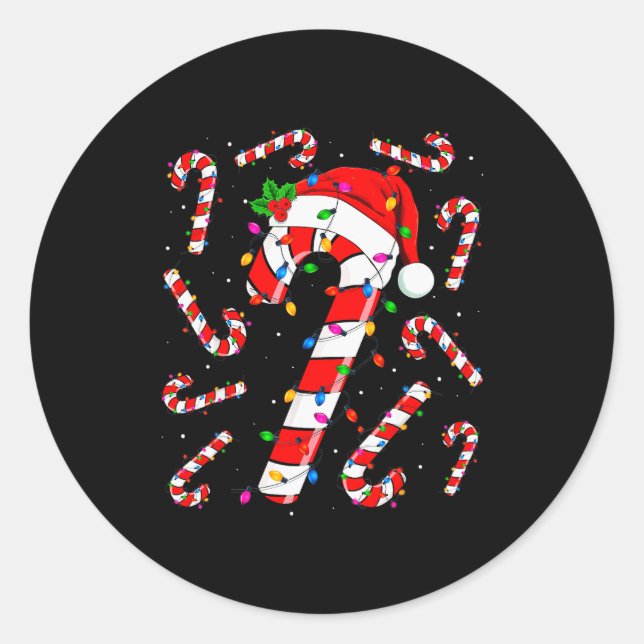 Red And White Candy Cane Santa Christmas Funny Xma Classic Round Sticker (Front)