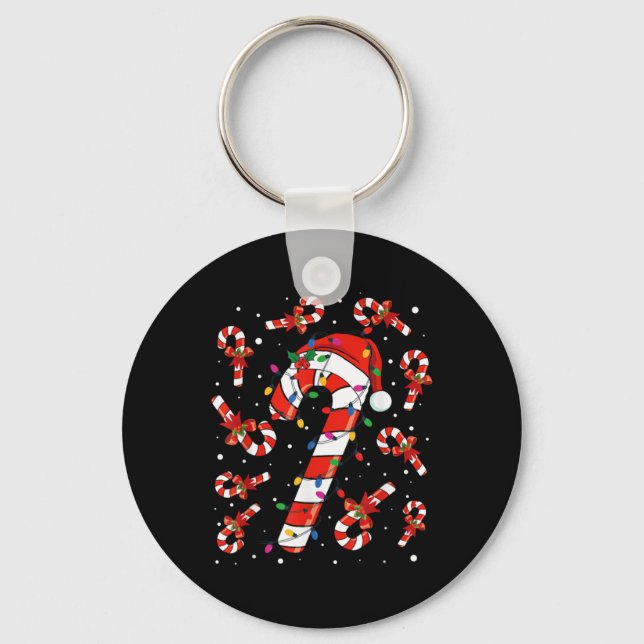Red And White Candy Cane Santa Christmas Funny Xma Keychain (Front)