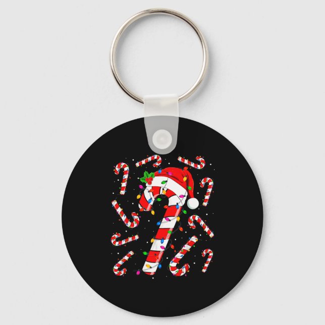 Red And White Candy Cane Santa Christmas Funny Xma Keychain (Front)