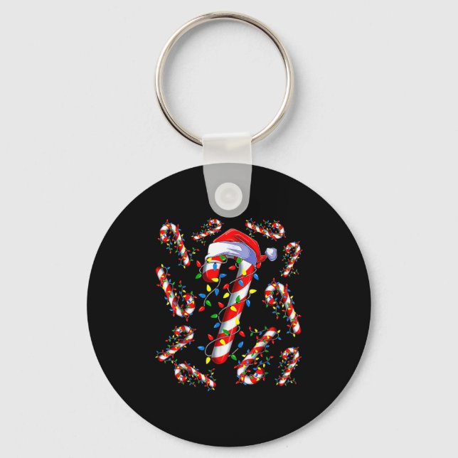 Red And White Candy Cane Santa Christmas Funny Xma Keychain (Front)
