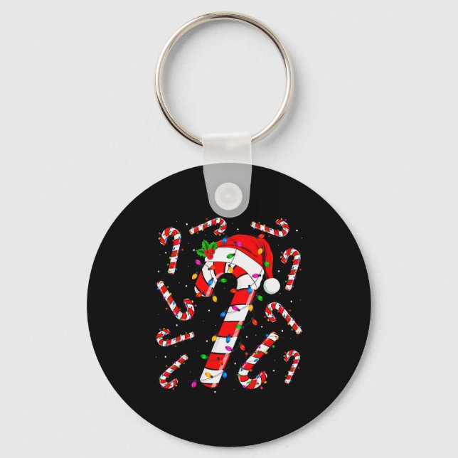 Red And White Candy Cane Santa Christmas Funny Xma Keychain (Front)