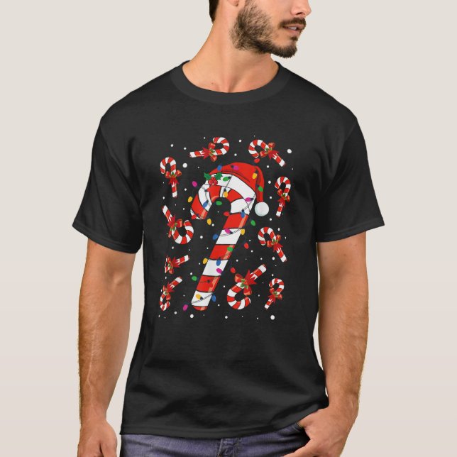 Red and White Candy Cane Santa Christmas Funny Xma T-Shirt (Front)