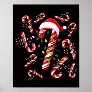 Red And White Candy Cane Santa Christmas  Poster