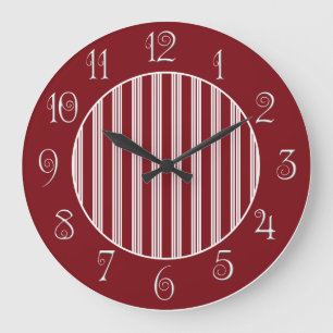 Red and White Candy Cane Striped Red Border Large Clock