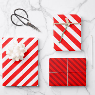 Red and White Candy Cane Stripes Wrapping Paper Sheet