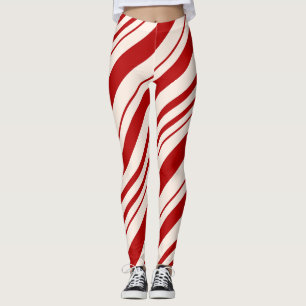 Red and White Candy Cane Stripped Leggings