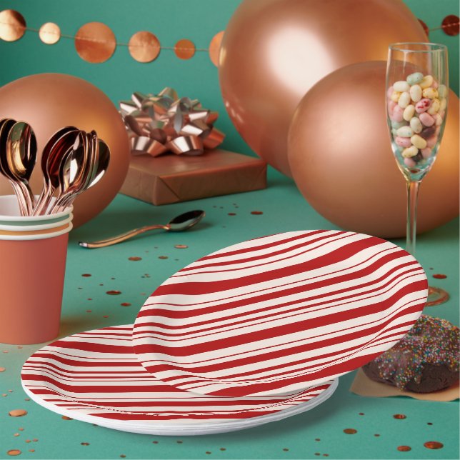 Red and White Candy Cane Stripped Paper Plate (Multi)