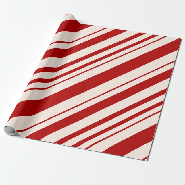 Red and White Candy Cane Stripped Wrapping Paper (Unrolled)