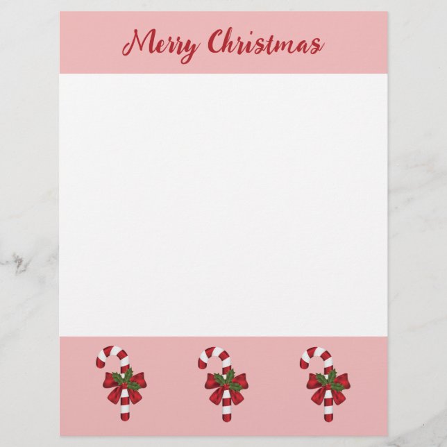 Red And White Candy Cane With Merry Christmas Text Letterhead (Front)