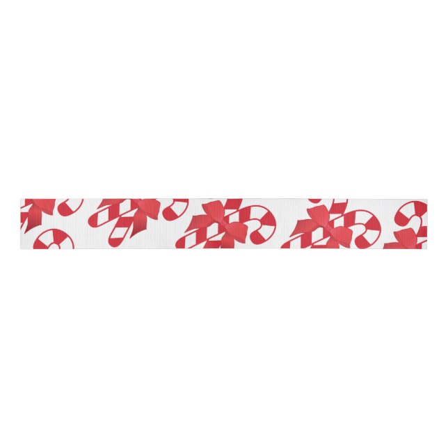 Red and White Candy Canes Ribbon Grosgrain Ribbon (Front)