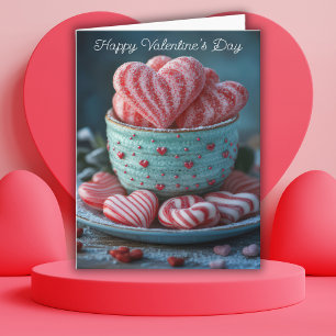 Red and White candy Hearts  Valentine's Greeting Card