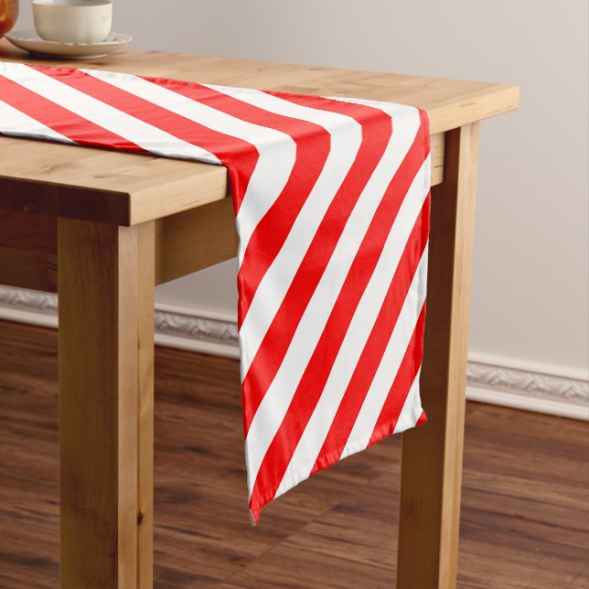 Red and White Candy Stripe Holiday Table Runner (In Situ)