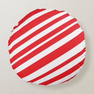 Red and White Candy Stripes Round Pillow