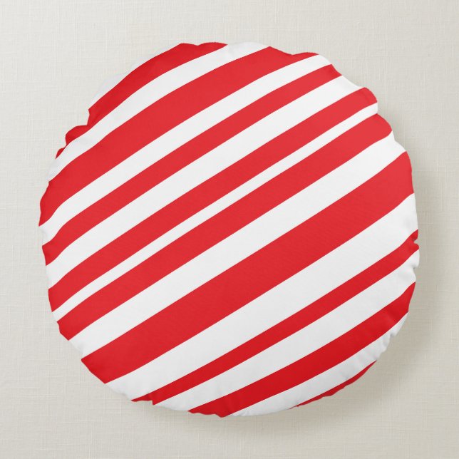 Red and White Candy Stripes Round Pillow (Front)