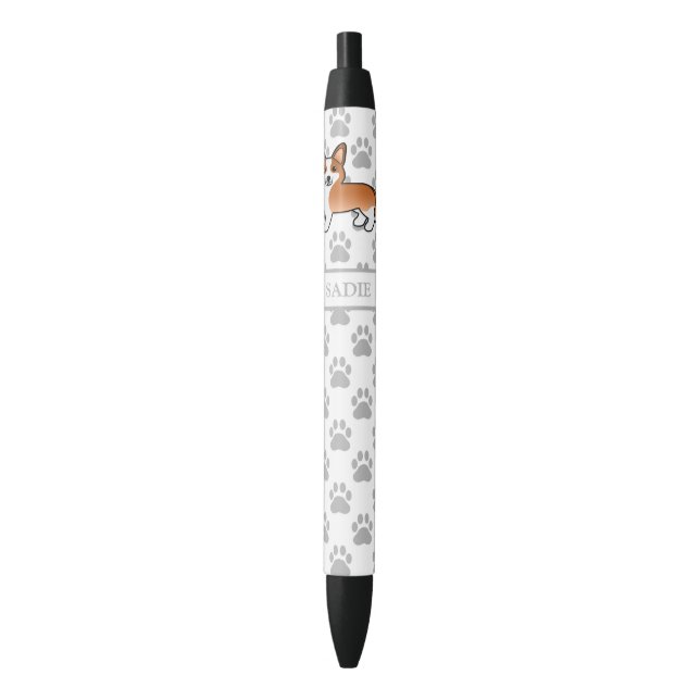 Red And White Cardigan Welsh Corgi Dog & Name Black Ink Pen (Front Vertical)